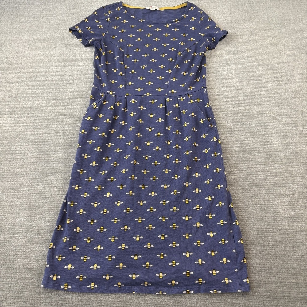 Boden Dress Women US 6 Bumblebee Print Knee Length Shift Pockets Blue Twee